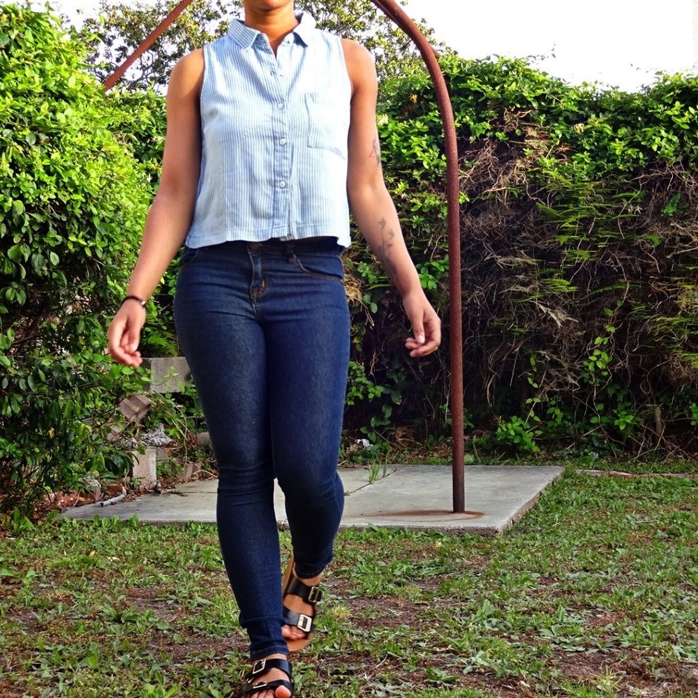 Blue and whit striped button down
